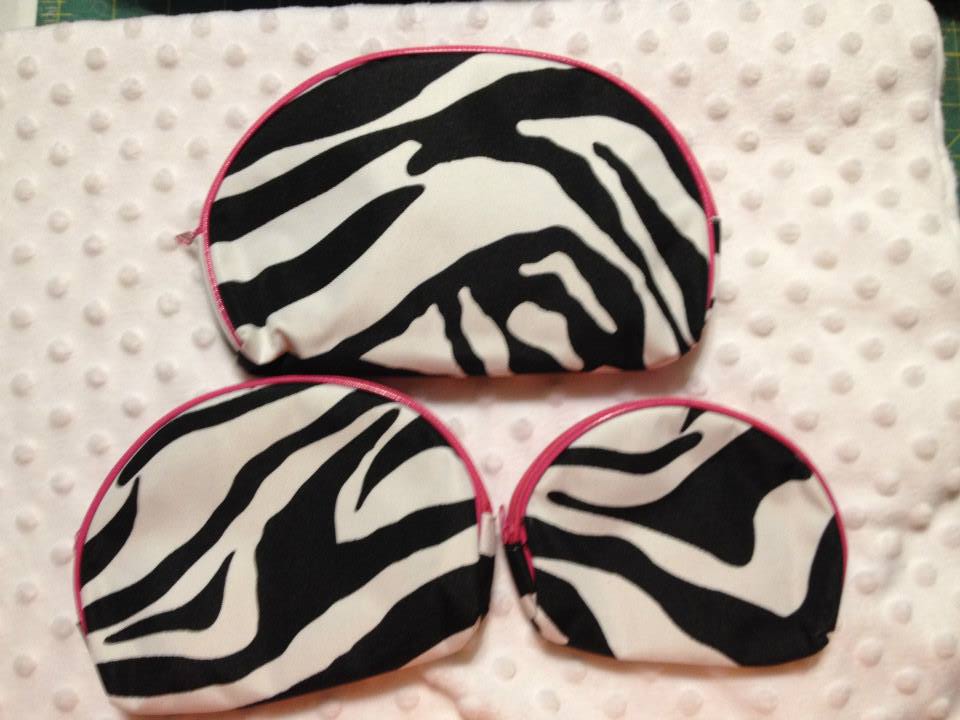 SET OF 3 ZEBRA/PINK MAKE UP BAGS