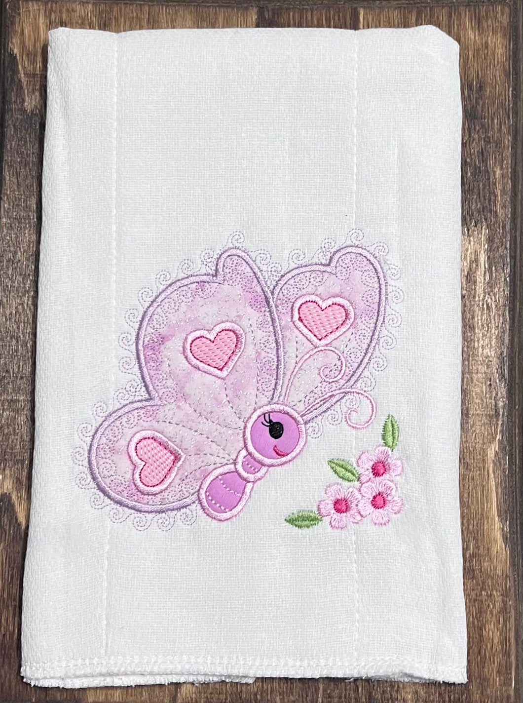 Butterfly embroidered burp cloth