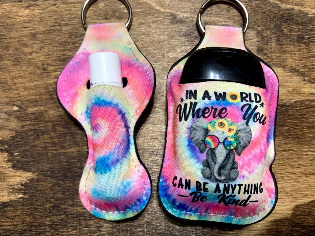 Tie Dye be kind CHAP STICK HOLDER AND HAND SANITIZER CASE