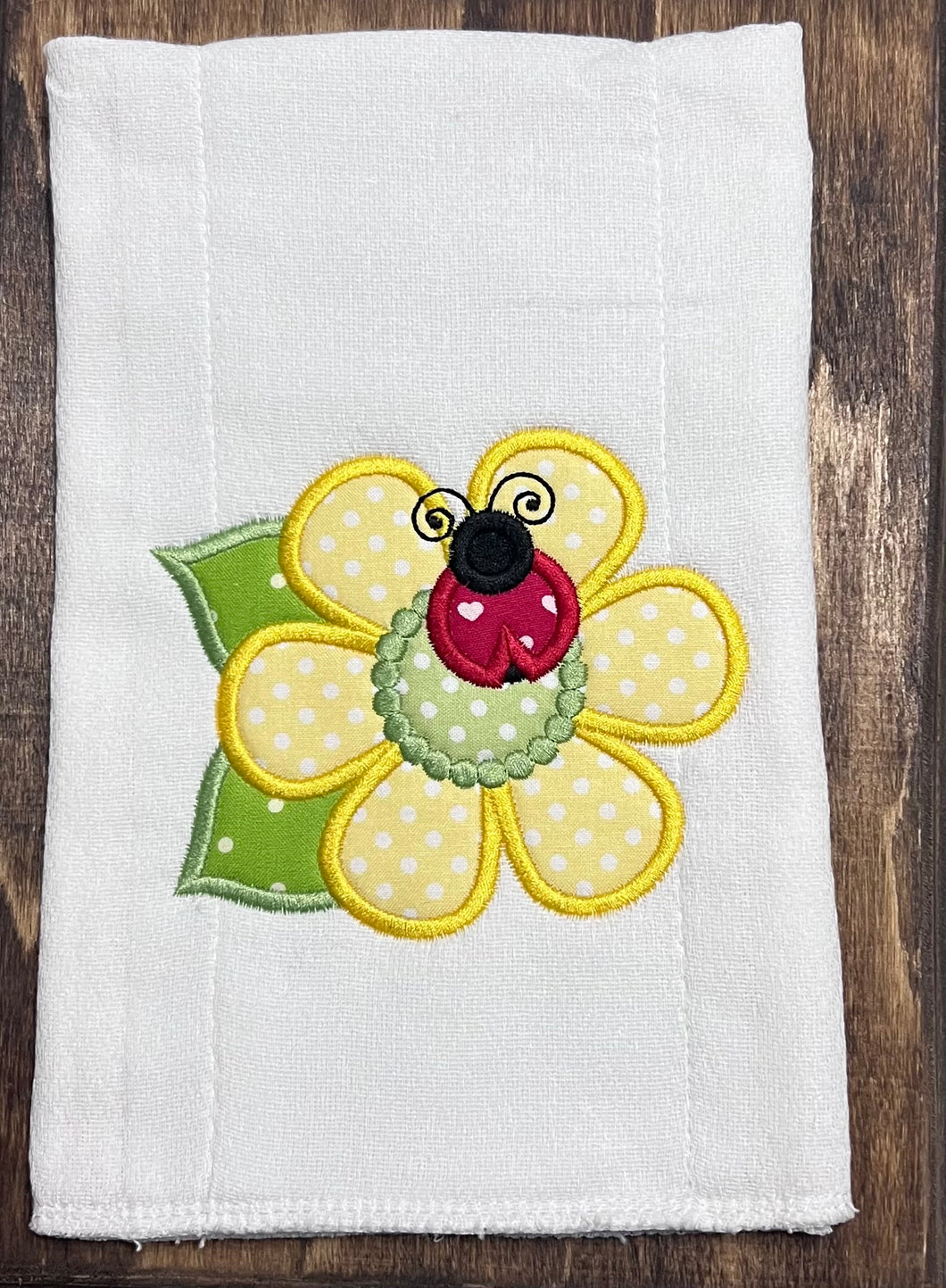 Ladybug and flower applique burp cloth