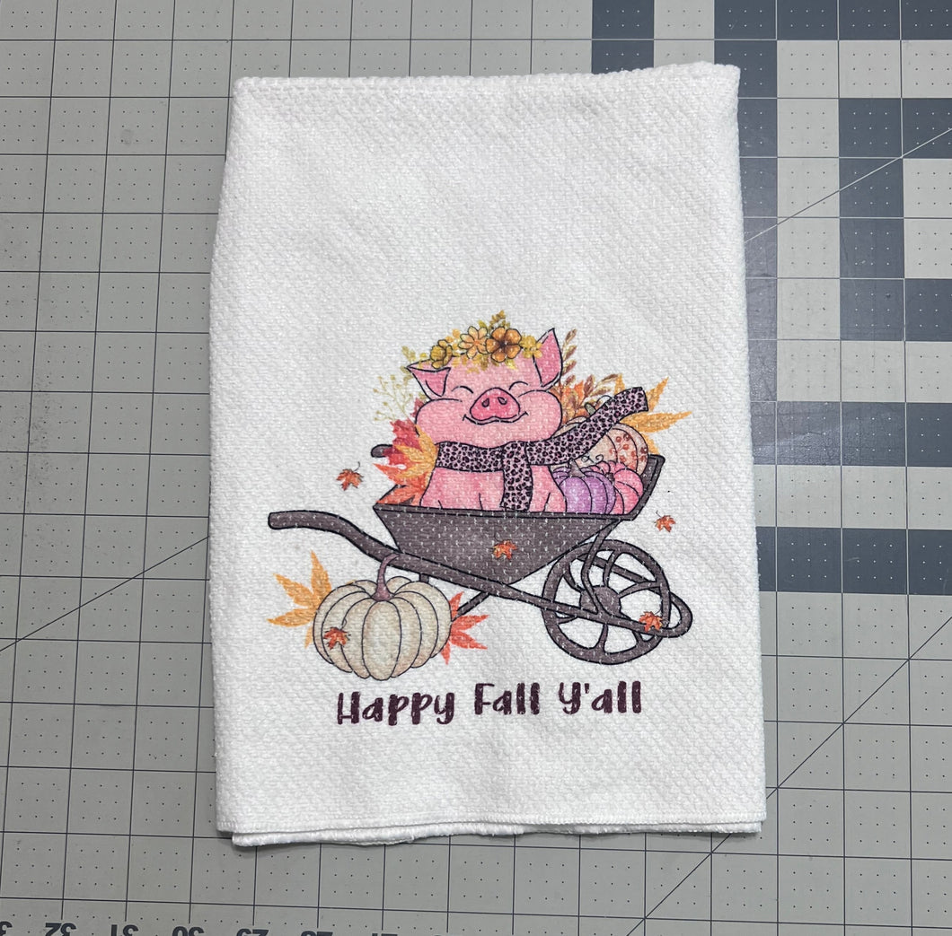 Happy Fall Y'all Pig Kitchen Towel