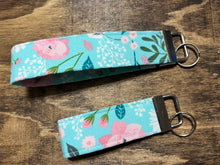 Load image into Gallery viewer, Teal floral key chain key fob wristlet
