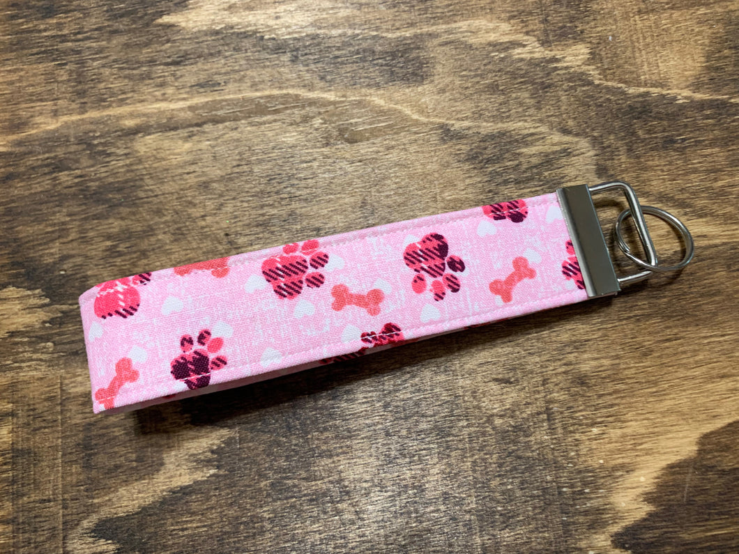 Pink Paw Print Fabric Wristlet