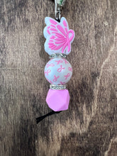 Load image into Gallery viewer, Cancer Awareness Butterfly Ribbon Beaded key chain
