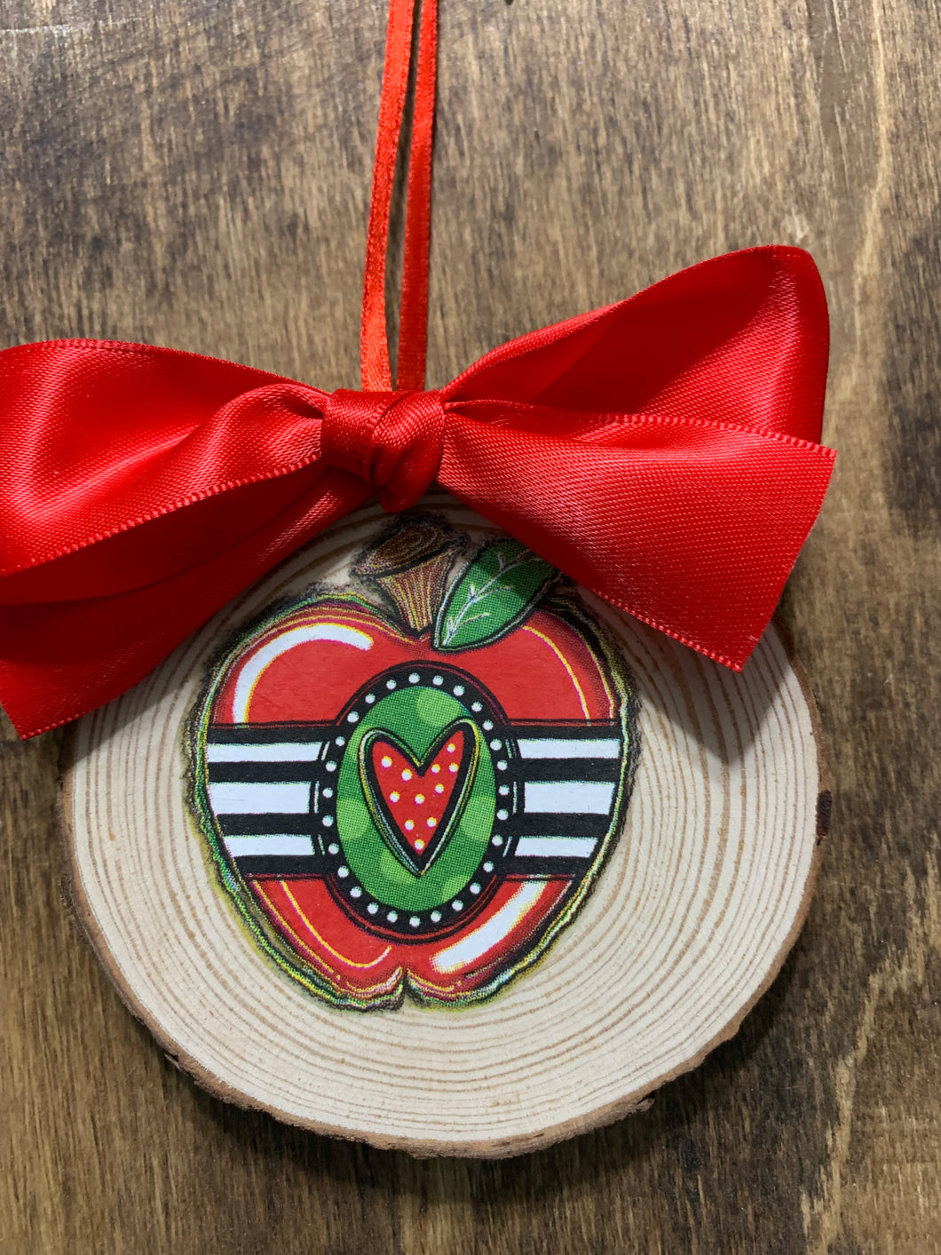 Apple Teacher wood ornament