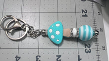 Load image into Gallery viewer, Teal Mushroom Beaded Key Chain
