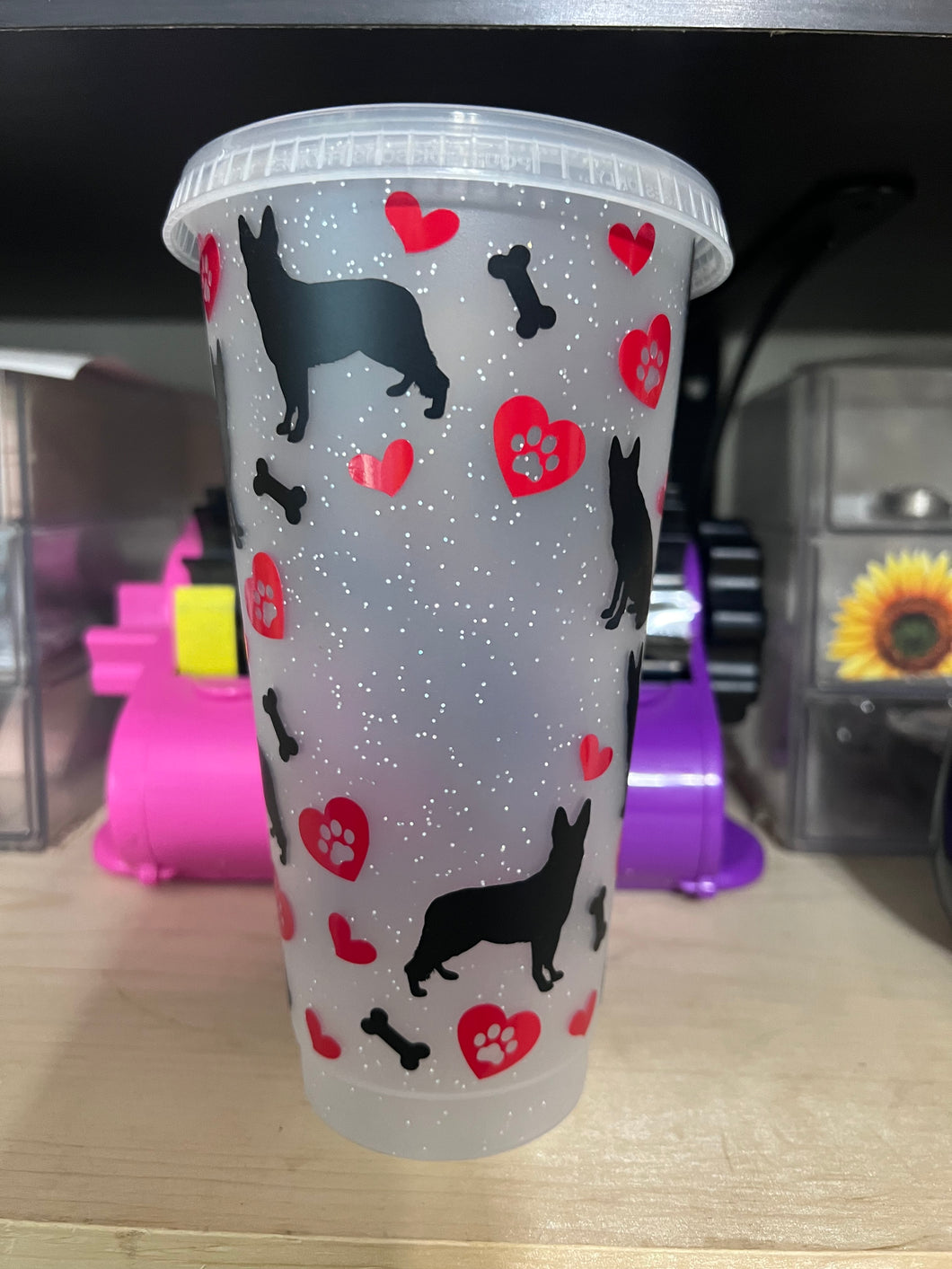 German shepherd glitter tumbler