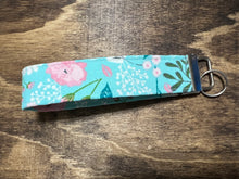 Load image into Gallery viewer, Teal floral key chain key fob wristlet
