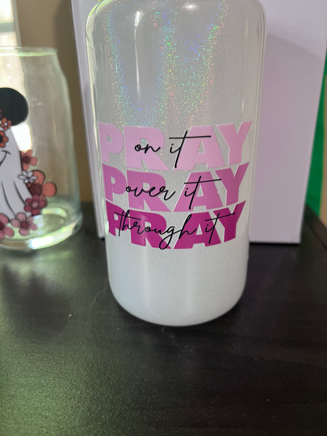 Pray pray pray frosted glass tumbler