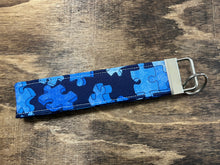 Load image into Gallery viewer, Blue Puzzle Piece Autism wristlet key chain
