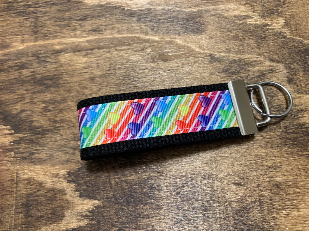 Rainbow heart key chain wristlet