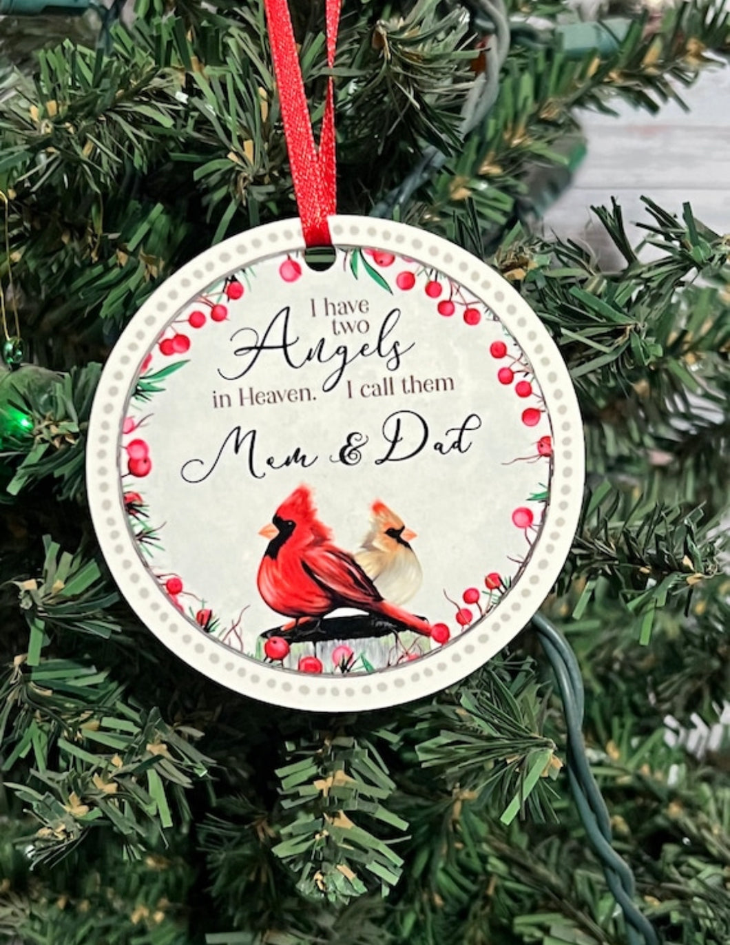 Cardinal Mom and Dad Memorial Christmas Ornament