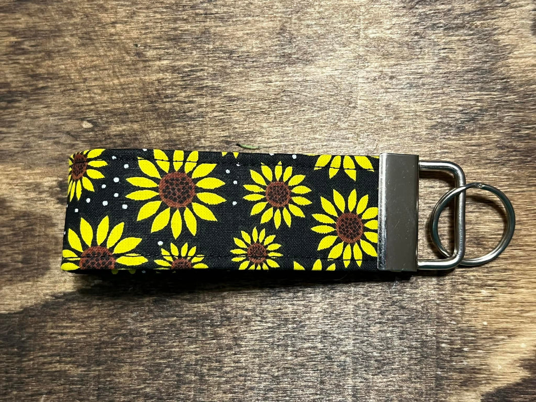 Sunflower Black  Fabric Key Chain