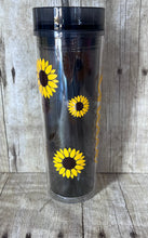 Load image into Gallery viewer, Sunflower Skinny black tumbler with straw
