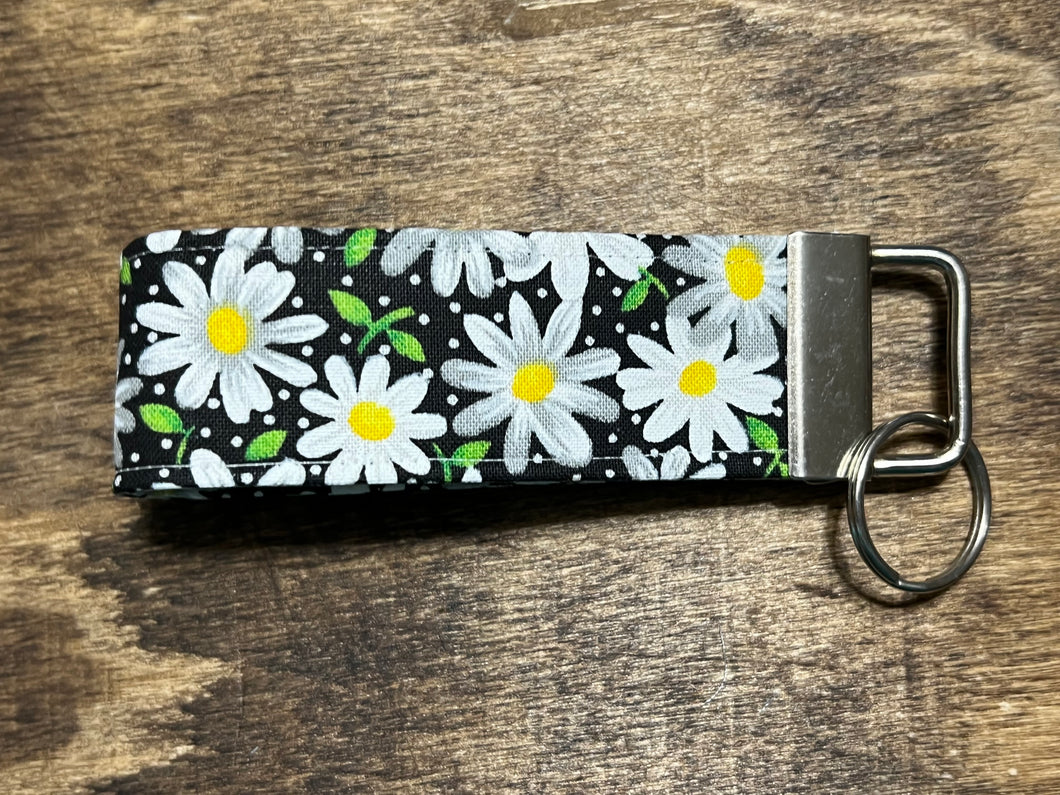 Daisy Black and white Fabric Key chain or Wristlet