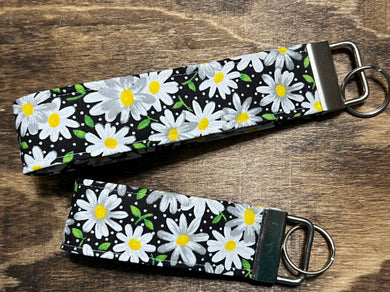 White flowers on Green print Fabric Keychain, Key Fob Wristlet, Key Fo –  Handmade Over Coffee