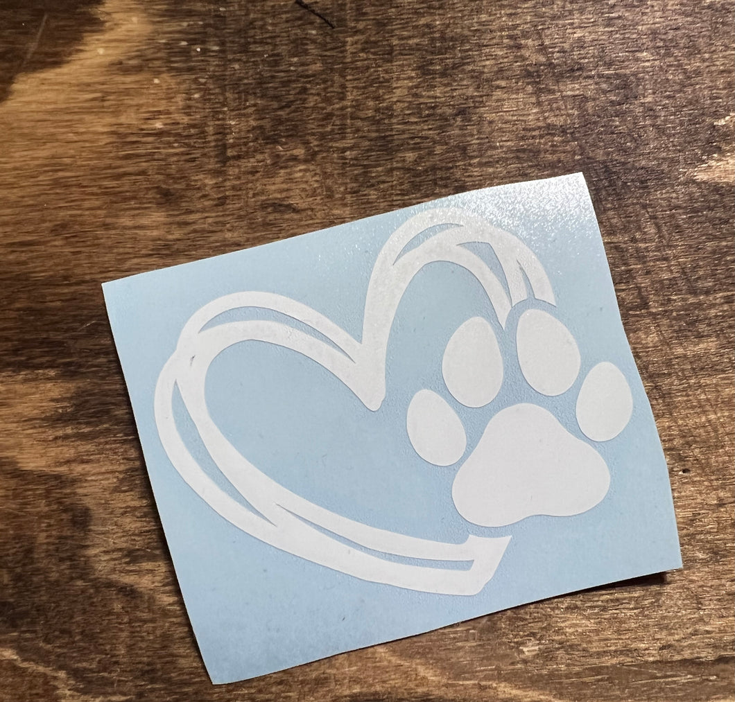 Paw print with heart vinyl decal