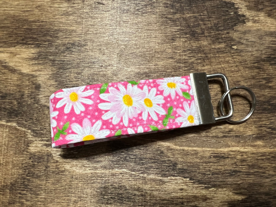 Pink Daisy Fabric Key Chain Key Fob