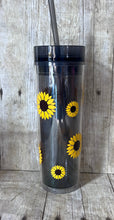 Load image into Gallery viewer, Sunflower Skinny black tumbler with straw
