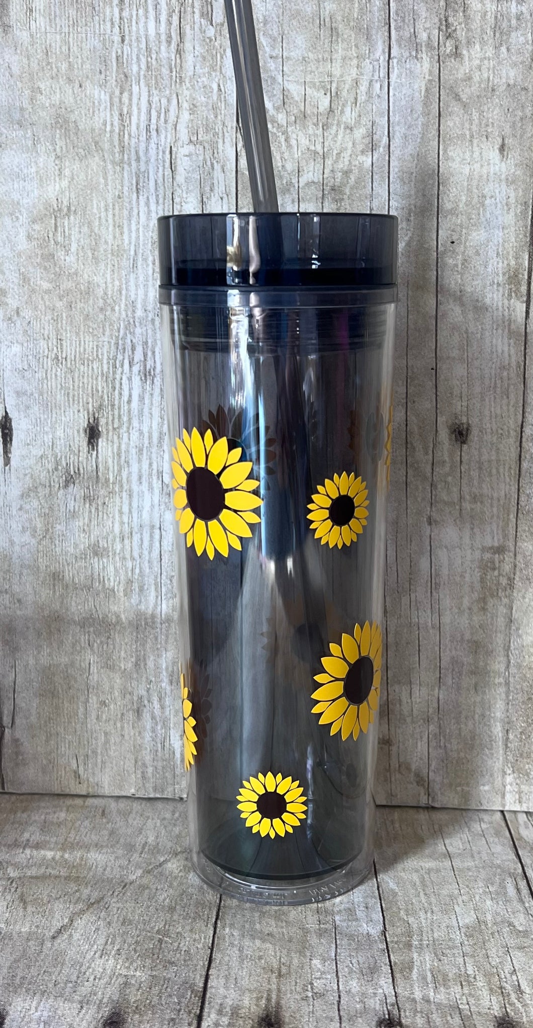 Sunflower Skinny black tumbler with straw